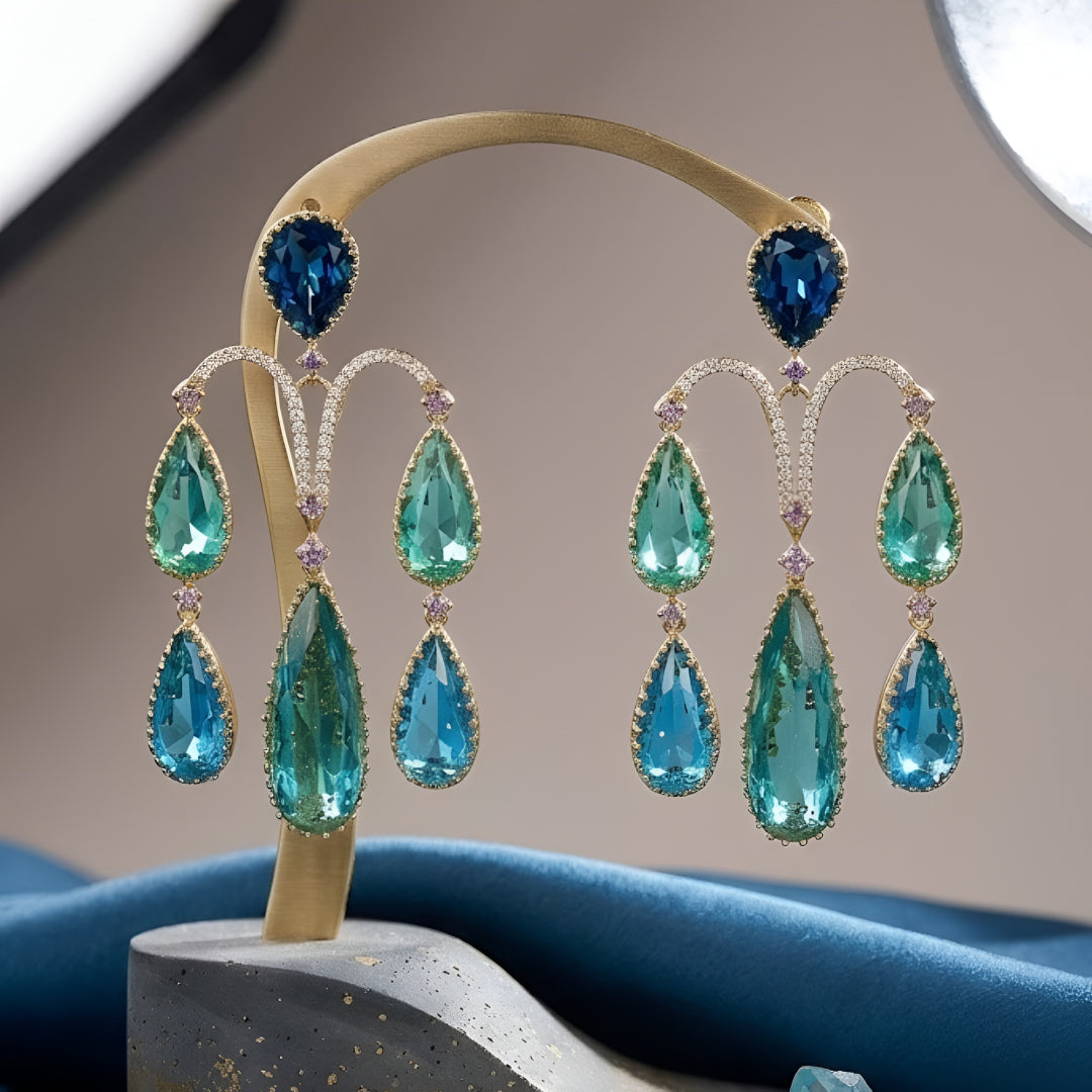 Luxury Blue & Aqua Crystal Statement Earrings for Women