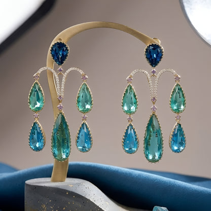 Luxury Blue & Aqua Crystal Statement Earrings for Women