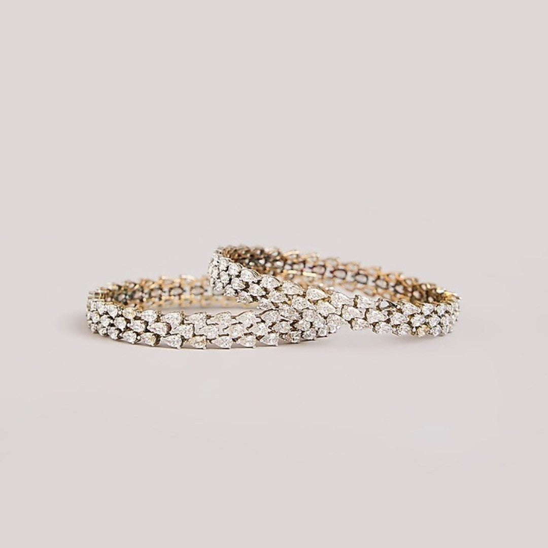Silver tone AD studded designer bangle bracelet set with sparkling white stones