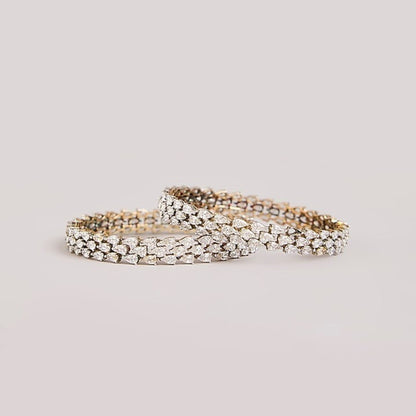 Silver tone AD studded designer bangle bracelet set with sparkling white stones