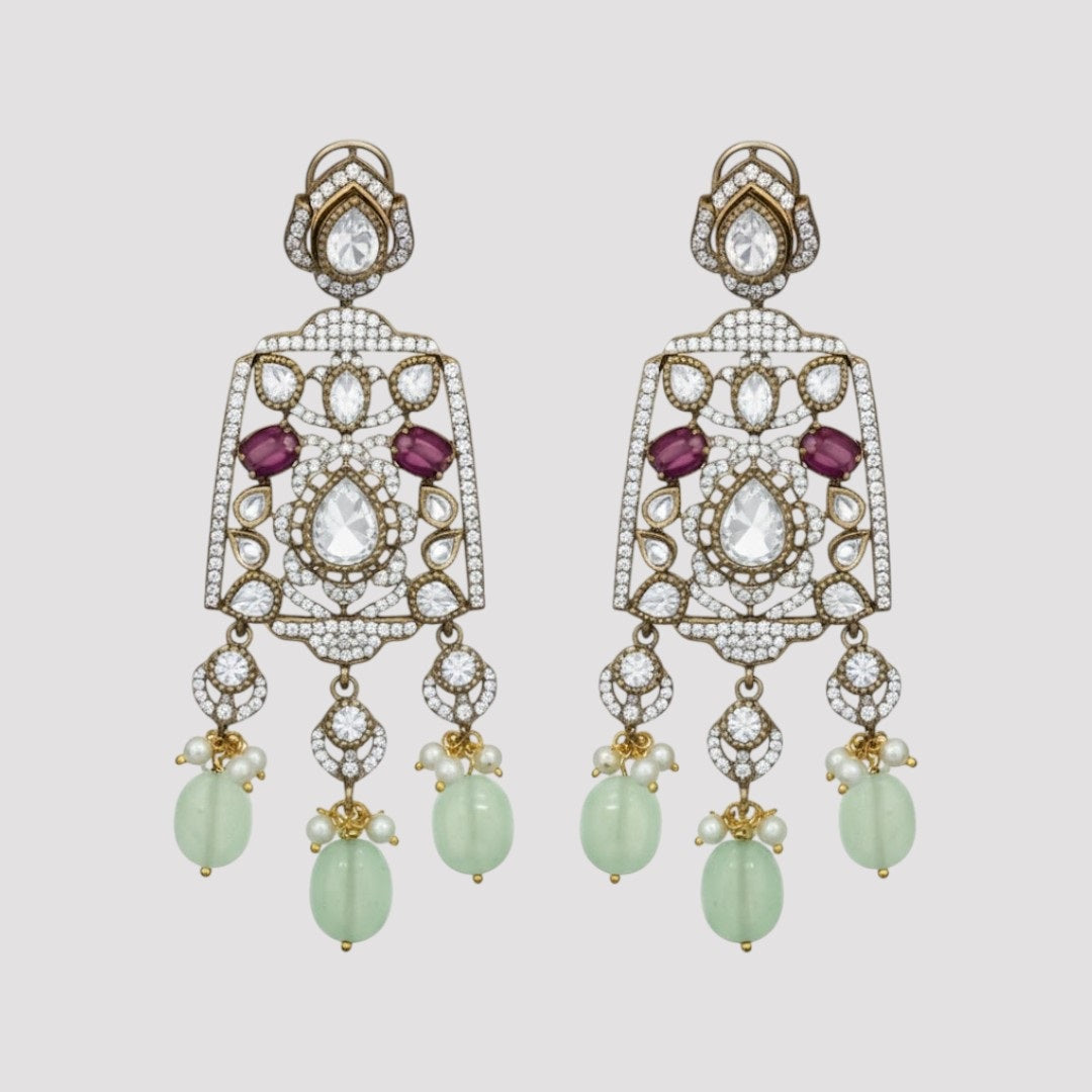 “Bridal Kundan choker necklace set with ruby stones and green beads, matching earrings”