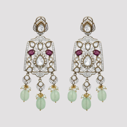 “Bridal Kundan choker necklace set with ruby stones and green beads, matching earrings”