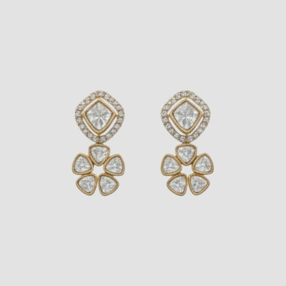 Gold-plated necklace set with floral and geometric crystal pendants and matching earrings