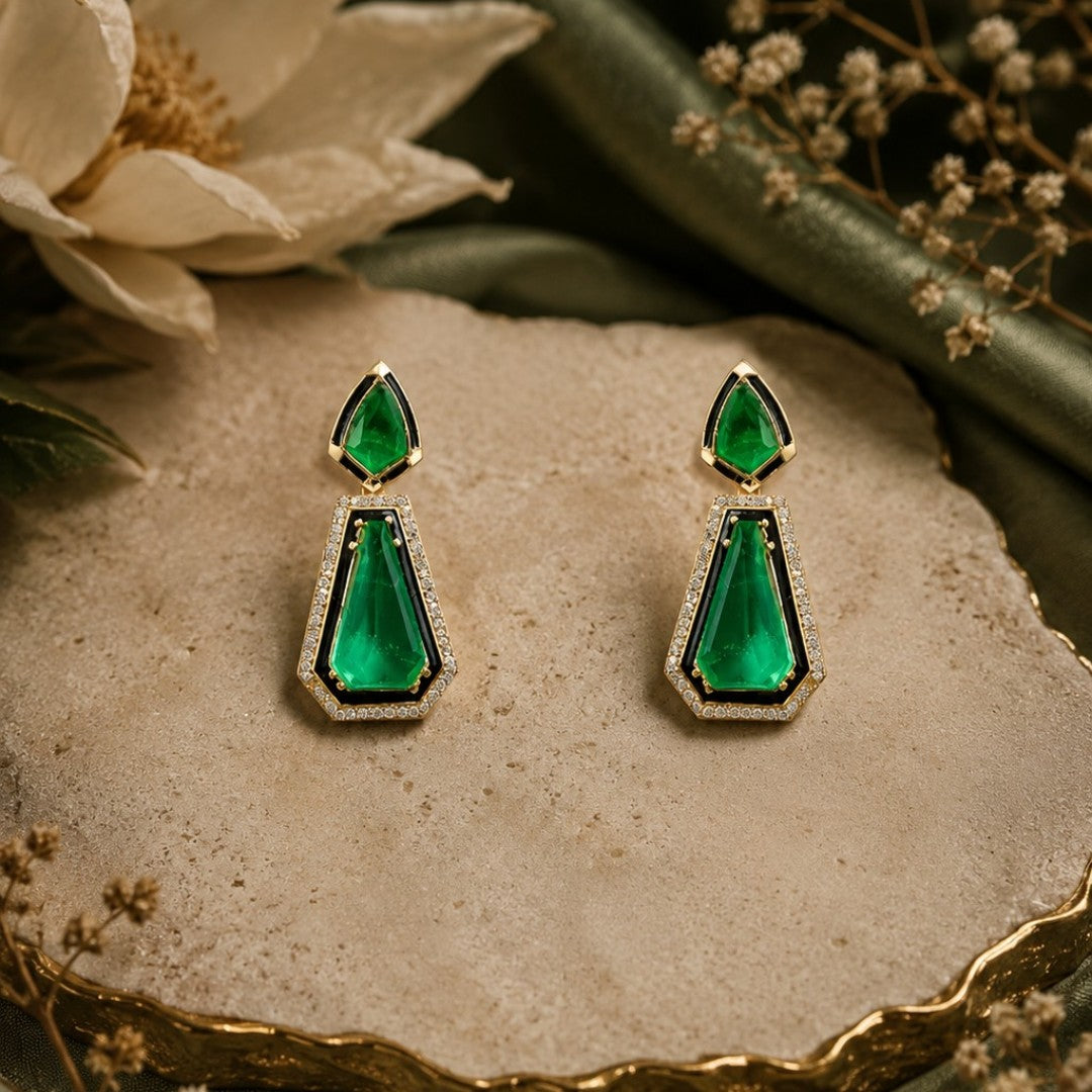 Emerald Green Geometric Statement Earrings for Women