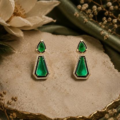 Emerald Green Geometric Statement Earrings for Women