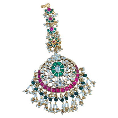 Exquisite Floral Meenakari Kundan Necklace with Pink, Green, and White Pearls