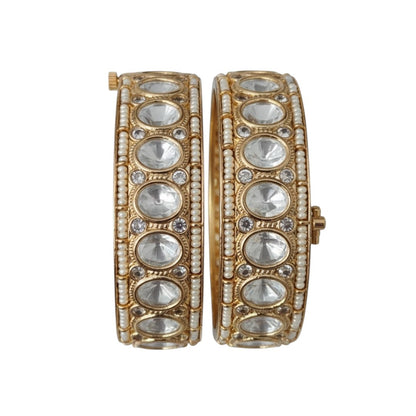Gold plated Kundan and pearl studded handcrafted bridal bangles for women