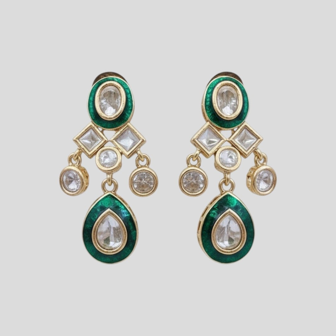 Traditional Green Kundan Necklace & Earrings Set