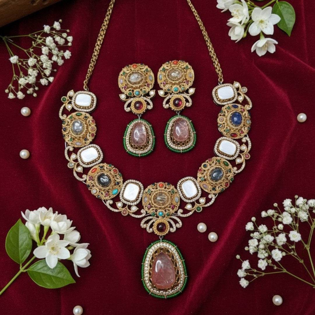 Royal Multicolor Kundan & Beaded Necklace Set - Auraa Trends