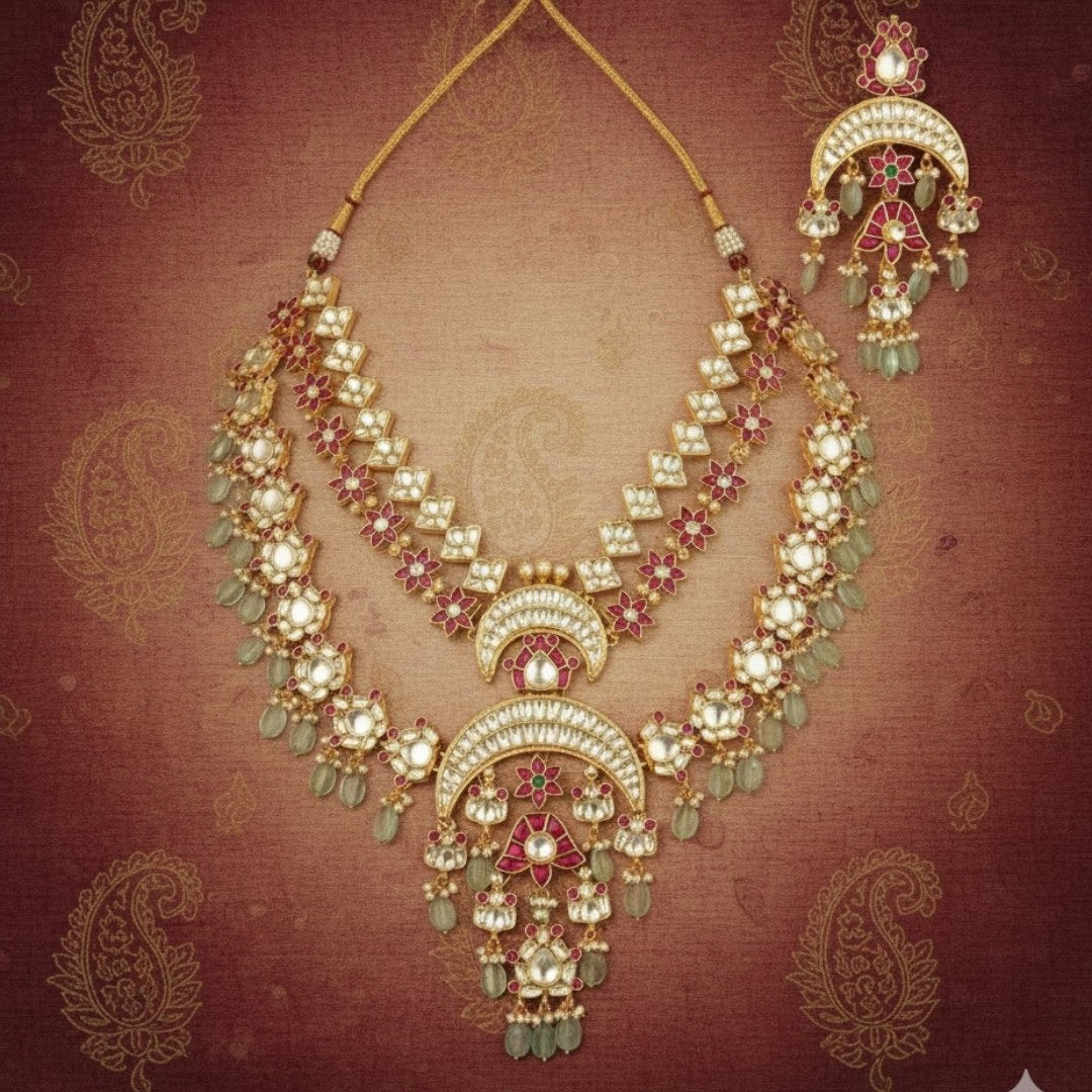 Bridal Kundan Polki Necklace Set with Earrings