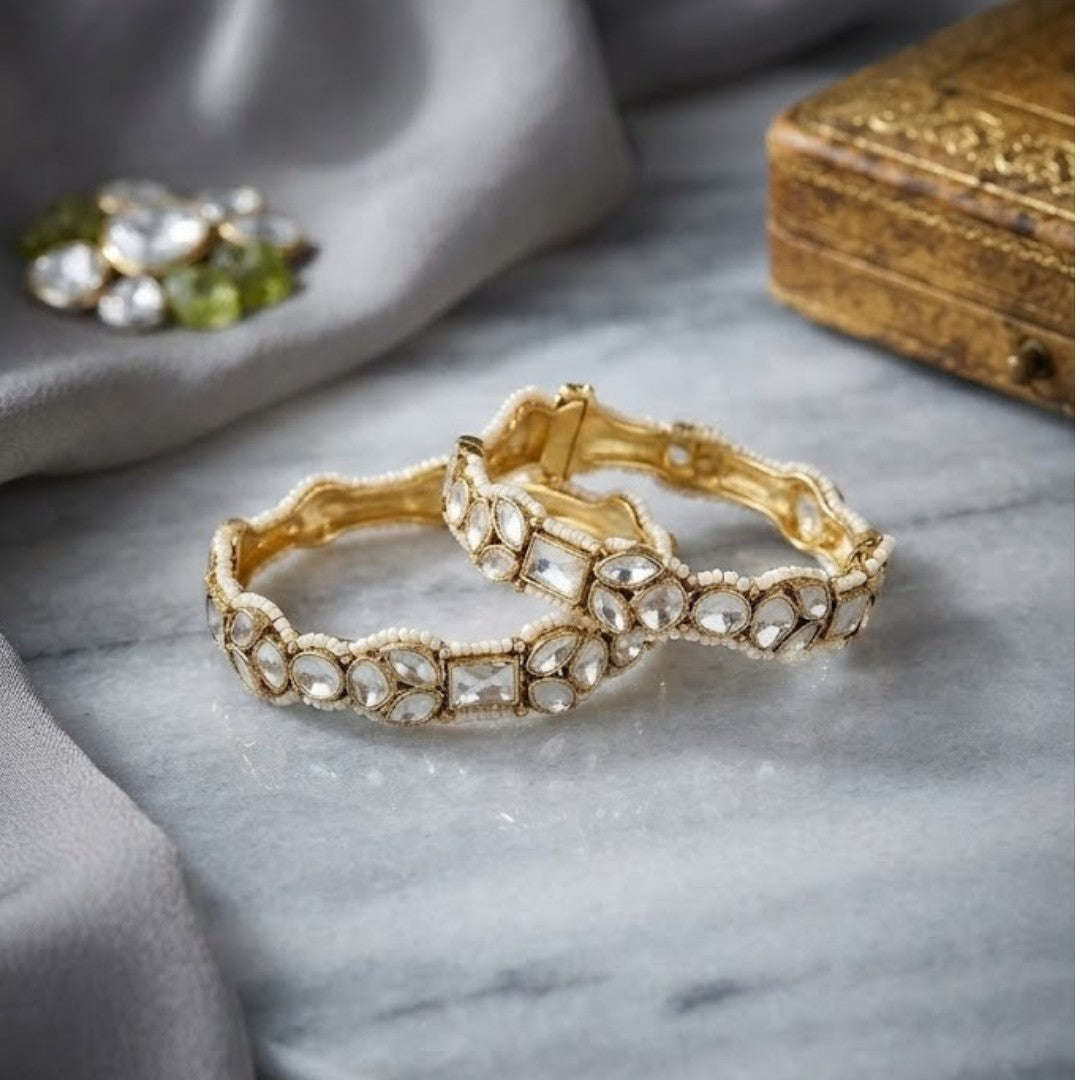 Gold Tone Studded Designer Open Kada Bangle for Women