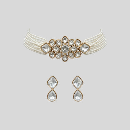 Premium Kundan Pearl Choker Necklace Set with Earrings