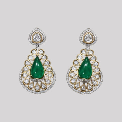 “Kundan choker necklace set with green teardrop stones and matching earrings – traditional bridal jewellery for women.”