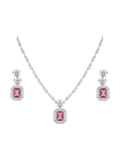 Elegant diamond-style necklace and earring set for weddings and special occasions.