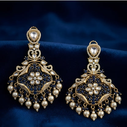 Green Polki Chandbali Earrings for Women | Gold Plated Kundan Pearl Drop Bridal Statement Earrings