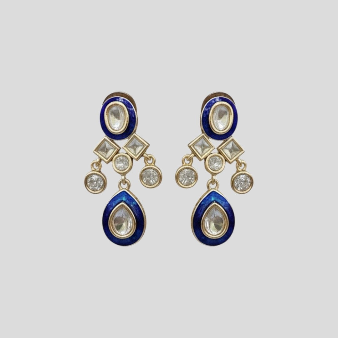 Traditional Blue Kundan Necklace & Earrings Set