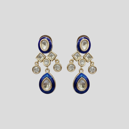 Traditional Blue Kundan Necklace & Earrings Set
