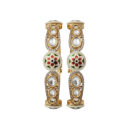 Traditional Kundan Meenakari floral gold bangles with pearls – bridal jewelry for women