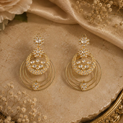 Gold Plated Kundan Hoop Earrings for Women | Traditional Chandbali Style Statement Earrings