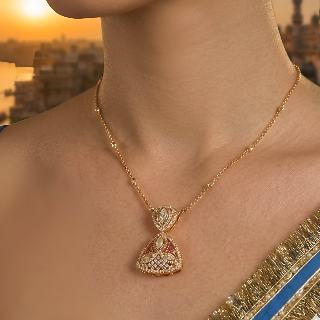Gold Plated Pink Kundan Pendant Necklace Set with Matching Stud Earrings for Women Traditional Ethnic Jewelry