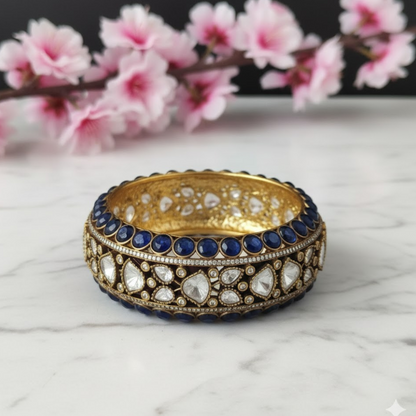 Black and white Kundan studded gold plated handcrafted bridal bangles for women