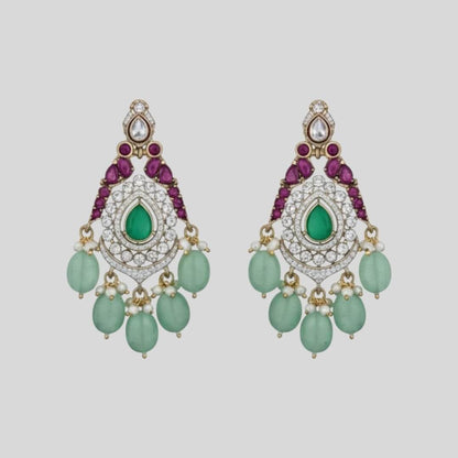 Triple Layer Green & Purple Stone AD Necklace Set for Women