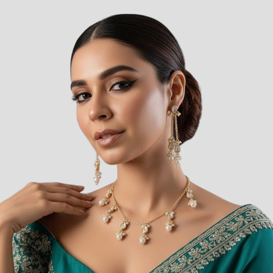 Elegant Gold-Plated Pearl Drop Necklace Set for Women