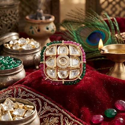 Traditional Kundan Polki Statement Ring with Ruby & Emerald Stones