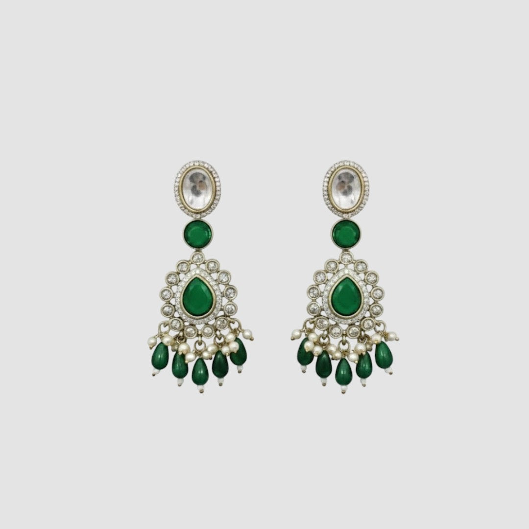 Green Kundan Polki Bridal Necklace Set with Earrings & Maang Tikka