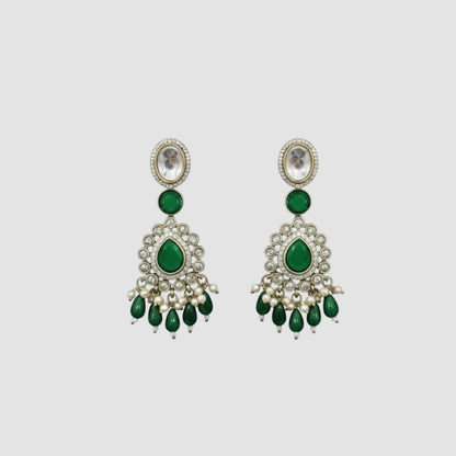 Green Kundan Polki Bridal Necklace Set with Earrings & Maang Tikka