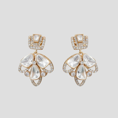 Gold-Plated White AD Stone Bridal Necklace Set with Earrings