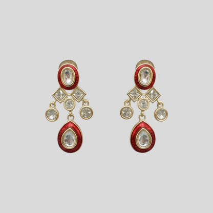Traditional Kundan Necklace & Earrings Set with Red Enamel Detailing – Bridal/Party Wear Jewelry