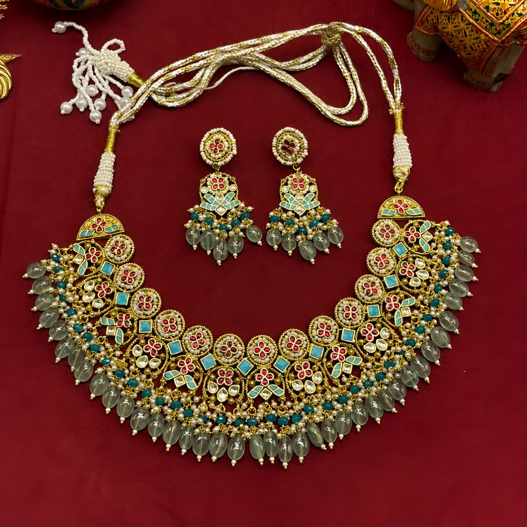 Statement Kundan Collar Necklace & Chandbali Set