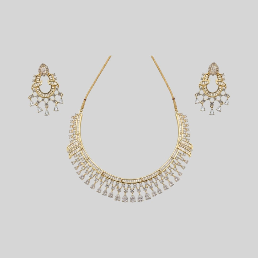 Gold-Plated Crystal Stone Bridal Necklace Set with Matching Earrings for Women