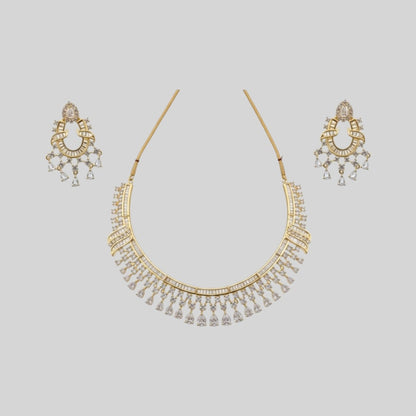 Gold-Plated Crystal Stone Bridal Necklace Set with Matching Earrings for Women
