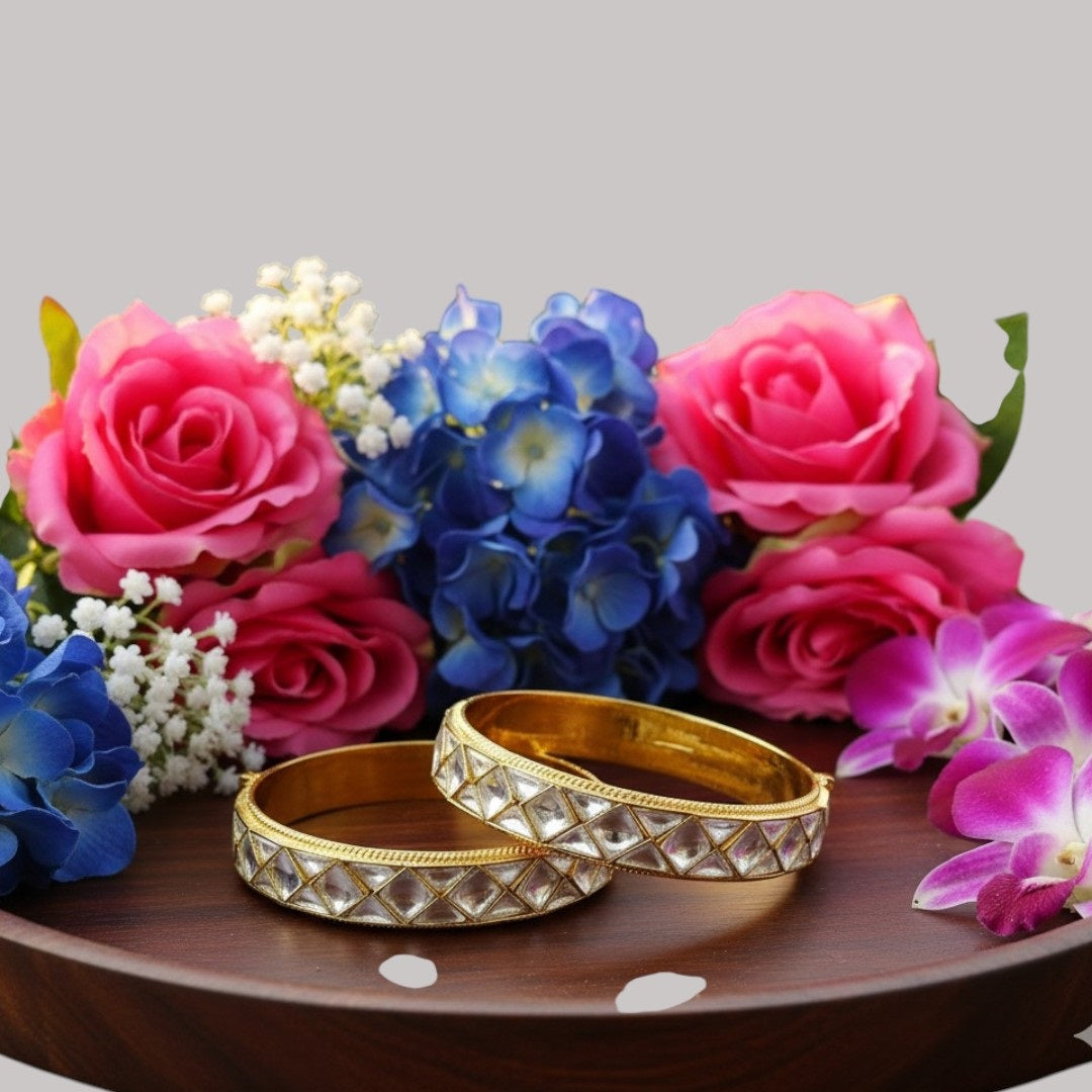 Gold-Plated Kundan Bangles with Mirror Finish