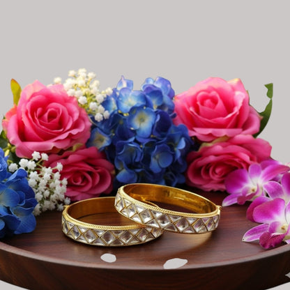 Gold-Plated Kundan Bangles with Mirror Finish