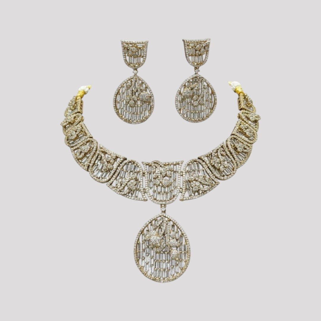 Premium Gold-Plated Bridal Necklace & Earrings Set