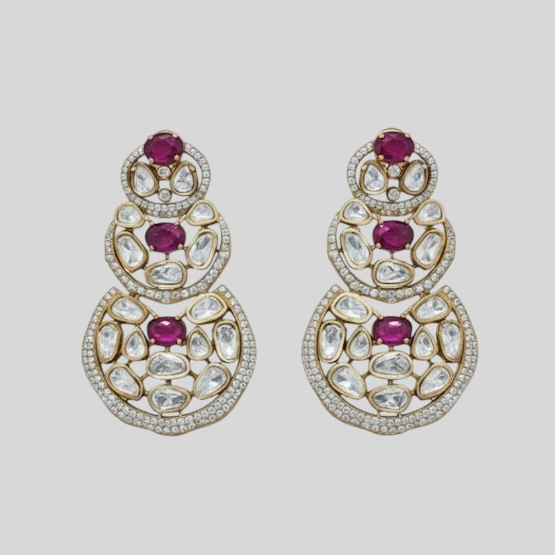 “Bridal Kundan choker necklace set with Polki stones and ruby red gems, matching earrings”