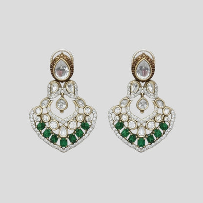 “Emerald green Kundan choker necklace set with Polki stones and earrings”