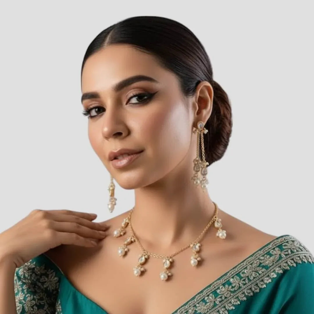 Elegant Gold-Plated Pearl Drop Necklace Set for Women - Auraa Trends