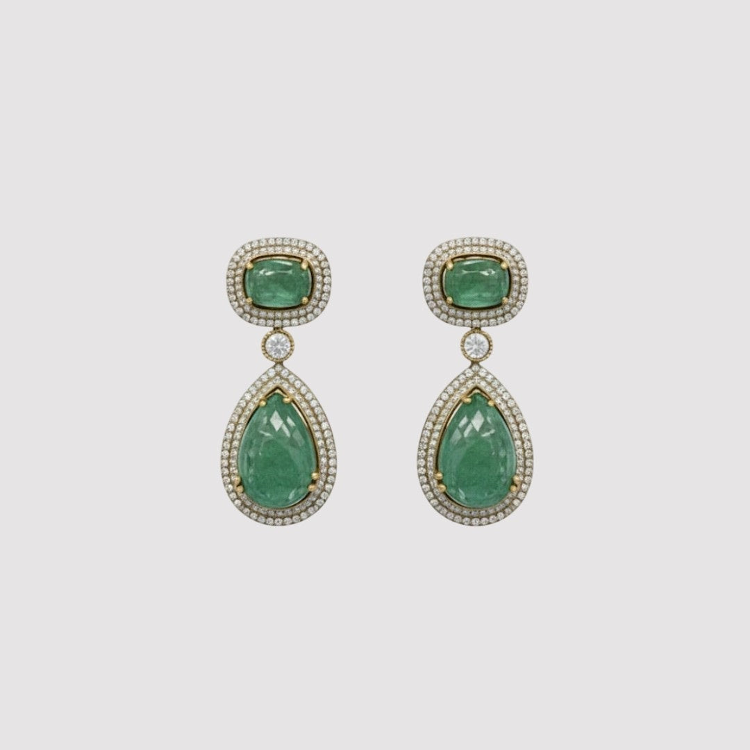 Premium Emerald Green Stone Bridal Necklace Set with Earrings