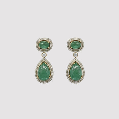 Premium Emerald Green Stone Bridal Necklace Set with Earrings
