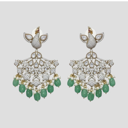 “Royal Peacock Kundan Bridal Necklace Set with Emerald Beads and Earrings – Gold Plated Wedding Jewellery”