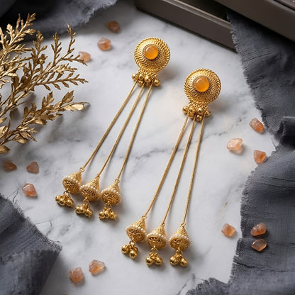 Traditional Gold Plated Long Chain Jhumka Tassel Earrings for Women