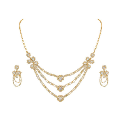 Floral Gold Plated Layered Necklace Set with Earrings for Women
