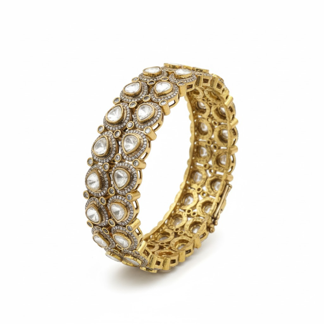 Luxurious tear-drop Kundan gold plated bangles for women – bridal and festive jewelry set