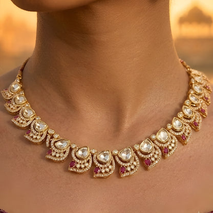 Luxury Pink & White Crystal Statement Necklace Set with Matching Drop Earrings