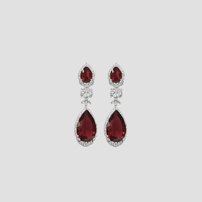 Red Stone Diamond-Cut Bridal Necklace Set for Women with Matching Earrings