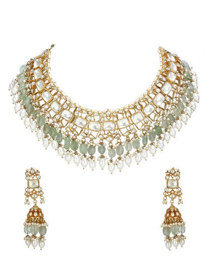 Beautifully Handcrafted Green Kundan Necklace Set